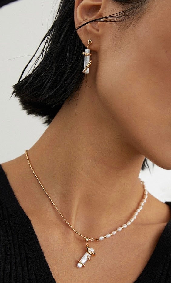 Baroque fine beaded sterling silver pearl necklace