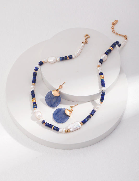 Sterling silver lapis lazuli pearl necklace