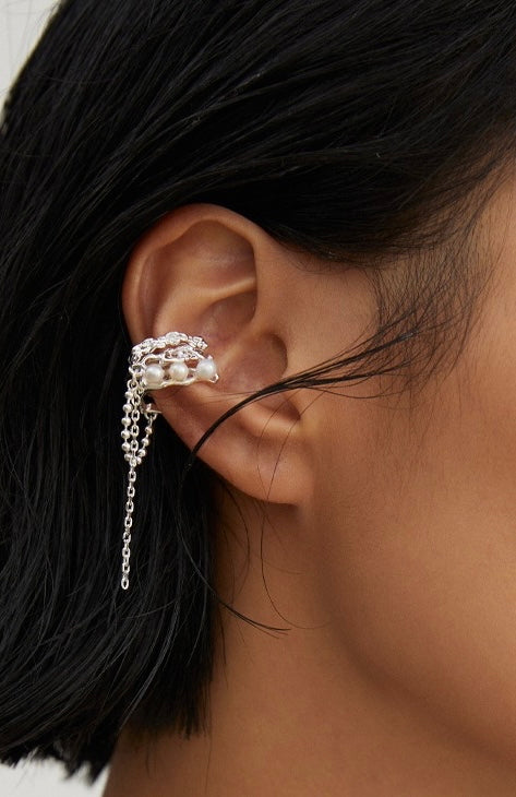 Sterling silver pearl ear cuff(single)